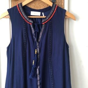 [Evereve] Braeve Crochet + Ribbon Trim Tassel Tie Sleeveless Shift Dress